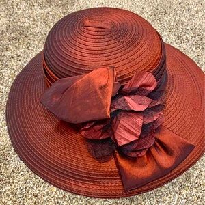GIOVANNIO Elegant Red Wine Women's Hat with Bow Accent